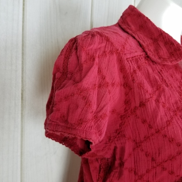 Y2K Roxy Red Eyelet Embroidery Cotton Blouse Size Large Juniors - Picture 5 of 10